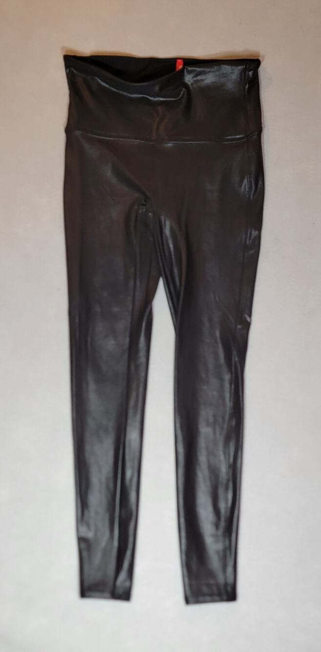 Spanx Faux Leather Leggings Size Large Black High Waisted Shaper Compression